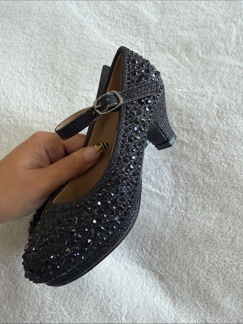 GIRLS LINK RHINESTONE HEEL DRESS SHOES BLACK SIZE 13